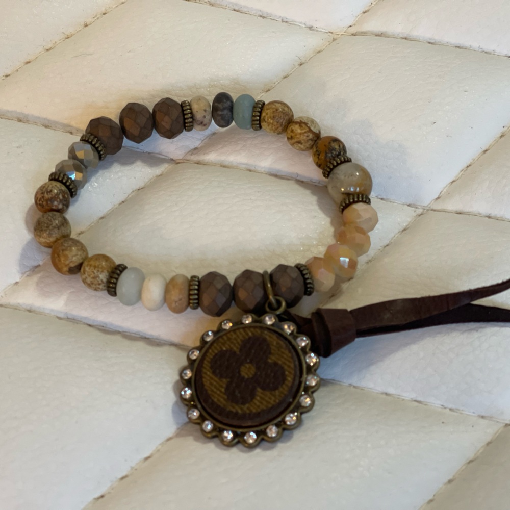 Upcycled Bead, metal and Stone Stretch Bracelet